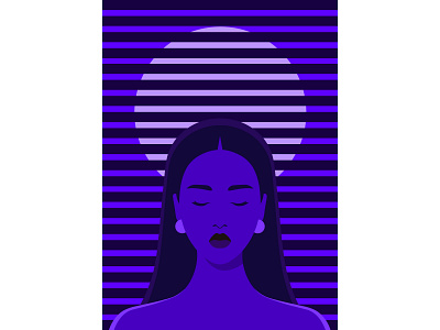 Insomnia asian dreaming face flat girl illustration insomnia minimalism moon night portrait purple sleeping vector violet woman