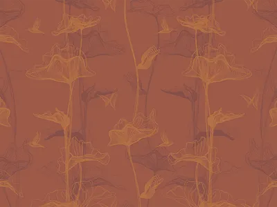 Floral adobe illustrator birds colourful flat flora flowers illustration line art print red vector wall design wallpaper yellow