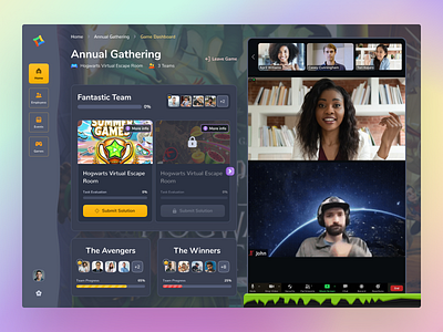 Online Virtual Team Building Tool app clean dashboard design gamification minimal ui ux web