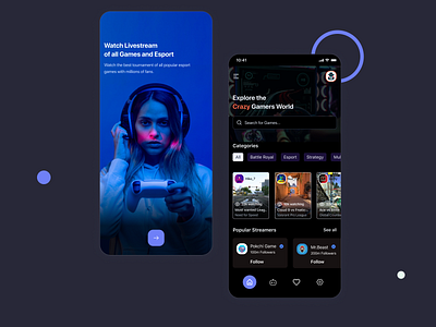 Streaming LiveGame App application blue color dark ui games games ui livestream mob app trend trending designs ui ux