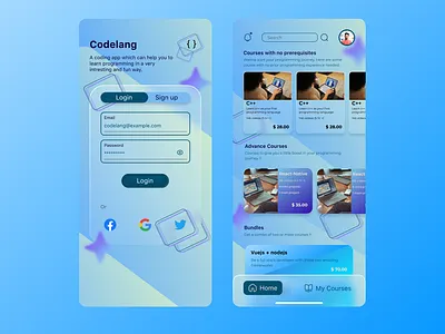 Codelang App UI app design app ui coding app education app figma glassmorphism modern app modern ui programming app trending ui ui ui design uiux uiux design