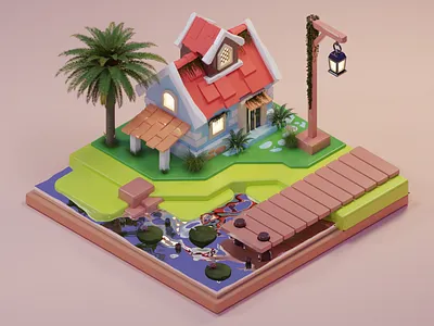Tropicana 3d 3d house 3d illustration blender house illustration isometric landscape polygon scenary sea sore