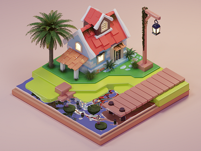 Tropicana 3d 3d house 3d illustration blender house illustration isometric landscape polygon scenary sea sore