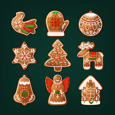 Christmas cookies set christmas cookie dessert gingerbread illustration realistic vector