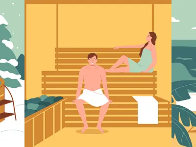 Bathing in thermal waters bathing flat illustration people thermal vector waters