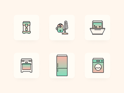 Appliances icons set appliances coffee machine dishwasher electric stove figma fridge icon icons set illustration ui vacuum cleaner washer