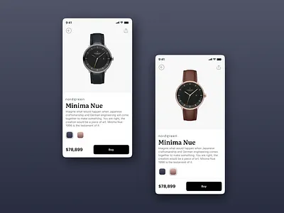 Luxury Watch Store UI - Product Screens app clean concept design modern ui ui design
