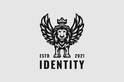 Valorous Winged Lion Logo animal bird black branding crown design exclusive front griffin gryphon illustration king lion logo silhouette stand vector view wing winged