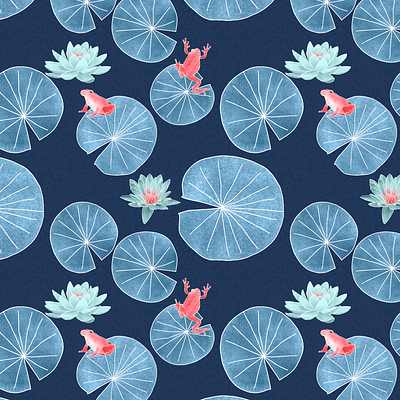 Lilypond II botanicalillustration fabric homedecor illustration surfacepatterndesign wallart wildlife