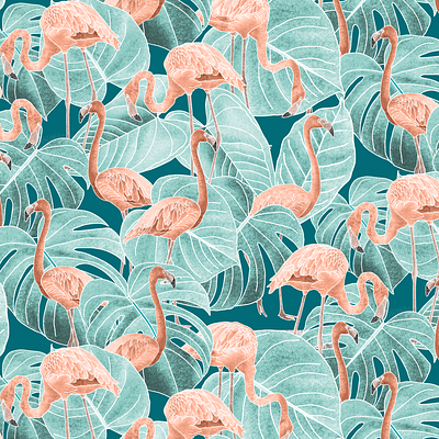 Flamingos foliage illustration surfacepatterndesign