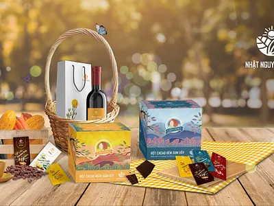 Nhat Nguyet Cacao product set branding cacao chocolat chocolate cocoa cocoapowder design digital graphic design illustration packaging wine