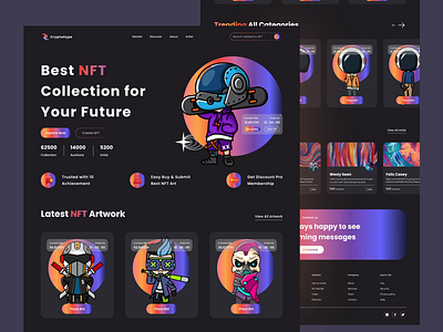 NFT Marketplace - Landing Page Animation animation bitcoint blockchain dark dark mode design concept eth graphic design illustration landing page motion graphics nft trend ui ui design ux design web design