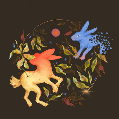 Circle of transient needs and wants art fiction green illustration leaves procreate rodents