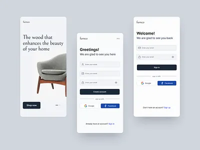 Furniture App Onboarding adobe xd adobe xd app adobe xd design adobe xd web app sign in app sign up branding design furniture app illustration login logo mobile sign in mobile sign up sign in page sign up page ui web design
