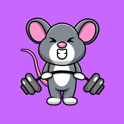 Cute Mouse Lifting Barbell rat