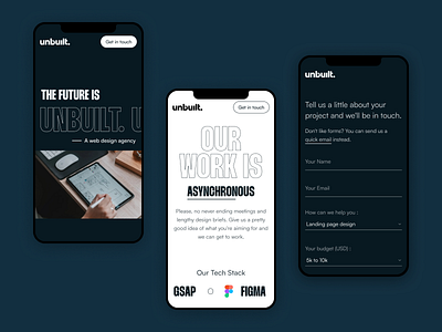 Unbuilt mobile agency bold contact page design landing page mobile responsive typography ui uidesign uiux web design