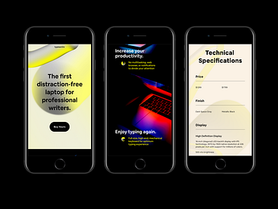 Typewritr (Mobile) design e commerce landing page mobile product page tech ui