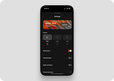 Mobile settings application dark mobile popup settings ui