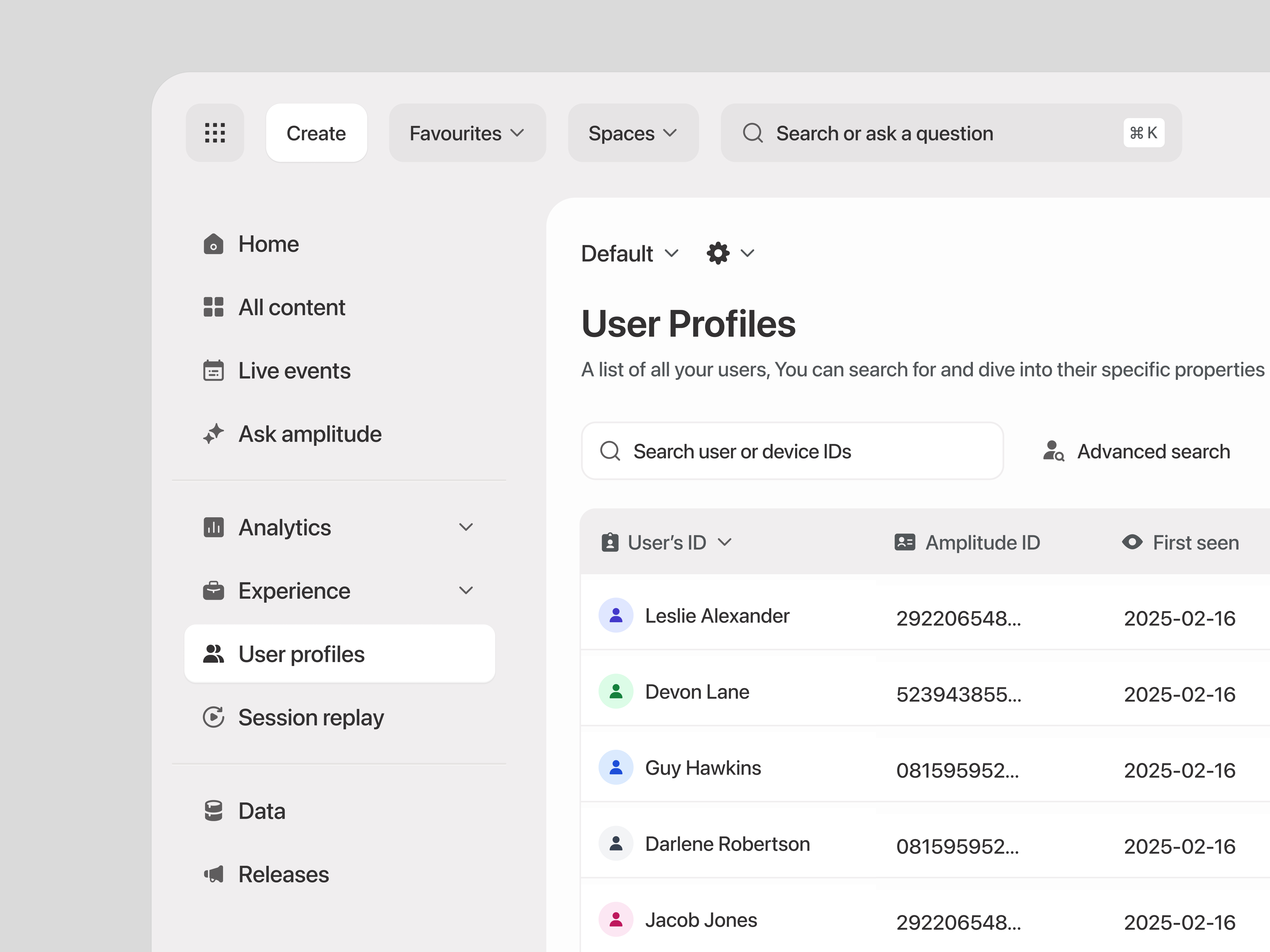 Example of User Profiles Interface