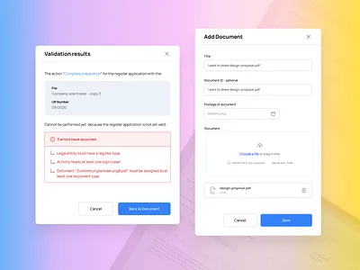 Modals - Validation, New Document - UI - 104101102 app design clean design system components modals new document modal ui ui designer user interface ux ux designer validation