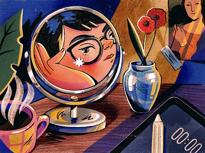 B-day Self-portrait drawing girl illustration interior ipadpro mirror monalisa procreate self portrit