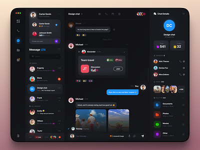 Messenger Dashboard app design chat dark ui dashboard message messenger mobile mobile app mobile app design ui uiux ux