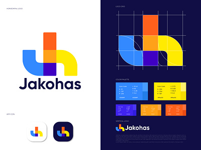 Brand Identity Design for Jakohas abstract app brand identity brand identity designer branding colorful company design h logo hj letter identity design j logo jh lettering logo logo branding logo design logo designer modern symbol