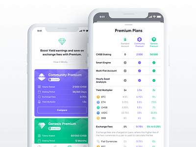 SwissBorg Premium Comparison Table account account comparison account plans android android app banking blockchain compare plans comparison table crypto crypto account dark mode fintech ios mobile mobile app mobile table profile table upgrade options