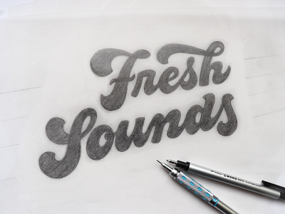 Fresh Sounds – Juicy Script Lettering advertising art brandidentity branding design fresh design graphic design handdrawn handlettering identity juicy script ken barber lettering logo marketing packaging design sketch typography unique