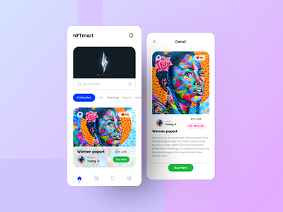 NFT Marketpalce Concept Mobile 2021 art clean creative design illustration marketplace mobile money nft purple trend ui