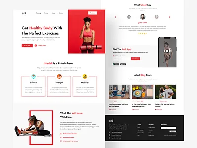 Online Fitness Website Design- Indi black friday bold design fitness graphic design gym health homepage illustration insparation interface landing page portfolio ui uiux webdesign webpage website women workout