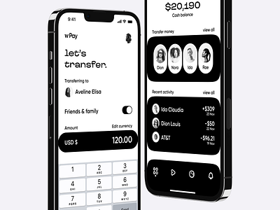 Fintech iOS app | Project wPay Black app apple bank banking cash concept design finance finances financial fintech ios pay payments paypal transfer ui venmo wallet zelle