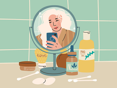 El sábado es el beauty día 💆🏼‍♀️ adobe beauty character concept design drawing flat green illustration vector vector illustration web