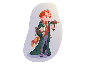 Ron Weasley boy green harry potter hogwarts illustrator magic orange rat read red haired ron ron weasley vector wizard