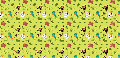 Animals pattern design adobe illustrator africa animals hippo illustration monkey palm parrot pattern tiger vector