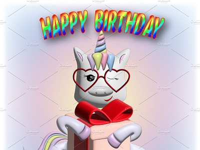 Happy Birthday unicorn 3D effect