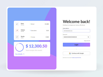 Money Manager-Login Page design money manager ui ui design ux website design