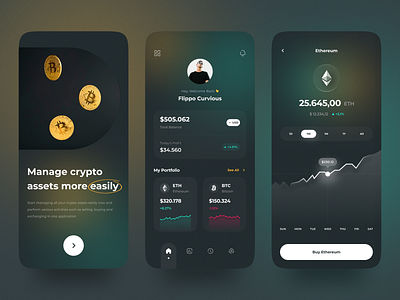 Cryuq - Cryptocurrency App Design app app design bitcoin chart crypto crypto app cryptocurrency dark ethereum interface investment app mobile mobile design trading ui uidesign ux wallet