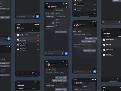 Smartdeck - Collage Version (Dark Mode) app chat collase dark mode e learning minimal mobile mobile app online course online learning responsive school school app social profile students teacher ui ui kit ux