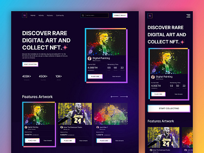 NFT Crypto Art Website creativepeoples crypto art crypto trading crypto waller cryptoart cryptocurrency dark design ethereum foundation glow ico landing page neon nft nftart rarible token trending ui