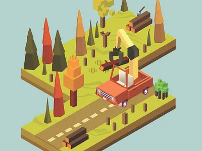 lumber truck forest game props graphic design illustration illustrator isometric low poly polygonal truck vector