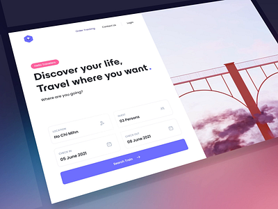 Train tickets booking: Hero section 🚂 3d animation hero hero section landing landing page location order single page ticket train travel trip ui ui desing ui motion ux web web app web design