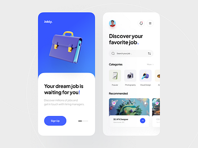 Jobly :: Job Finder App Project 3d app appdesign clean design finder job job finder minimal project ui uidesign uiux userinterface ux work work finder