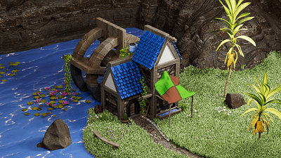 Little Water Mill 3d 3d art cinema 4d environment game game design grass house modular quixel redshift water water mill