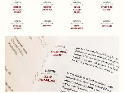 Variation titles / Melodies from my kitchen case study cook book editorial graphic design page layout print typography