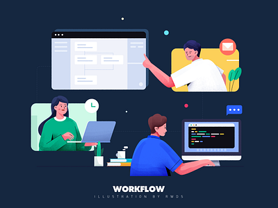 Workflow business collaboration friend geek bot geekbot illustration man meeting office portrait remote remote video team teamwork woman workflow