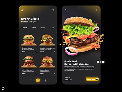 Burger App UI - Every Bite a Better burger! app appdesign apps appui art burger coding css design developer eat fastfood food graphic design ui