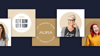 Aura hair & beauty academy, social media graphics academy beauty brand branding design gold graphic design graphics hair identity instagram logo message salon shop social social media