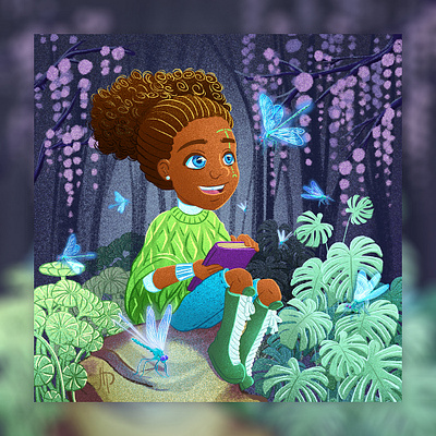 Dragonfly artwork black girl book illustration branding character art character design cute design dragonfly fairytale fantasy garden girl illustration illustrator insect kid magic picture book plants