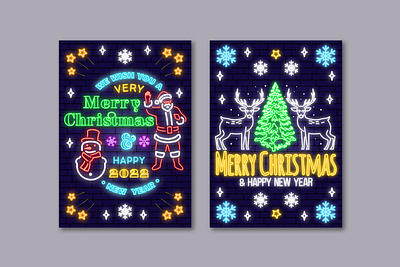 Neon Light Christmas Greeting Card banner bright card christmas illustration light logo neon poster xmas
